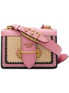 Prada Cahier Straw Shoulder Bag - Pink & Purple