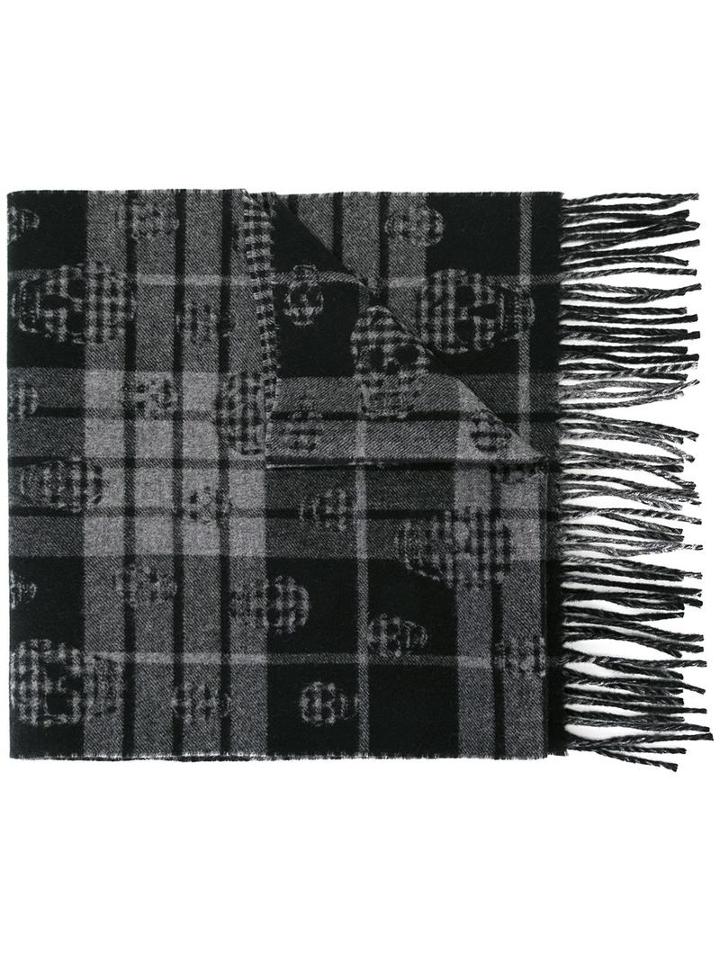 Alexander Mcqueen Tartan Skull Scarf, Men's, Grey, Cashmere/lambs Wool