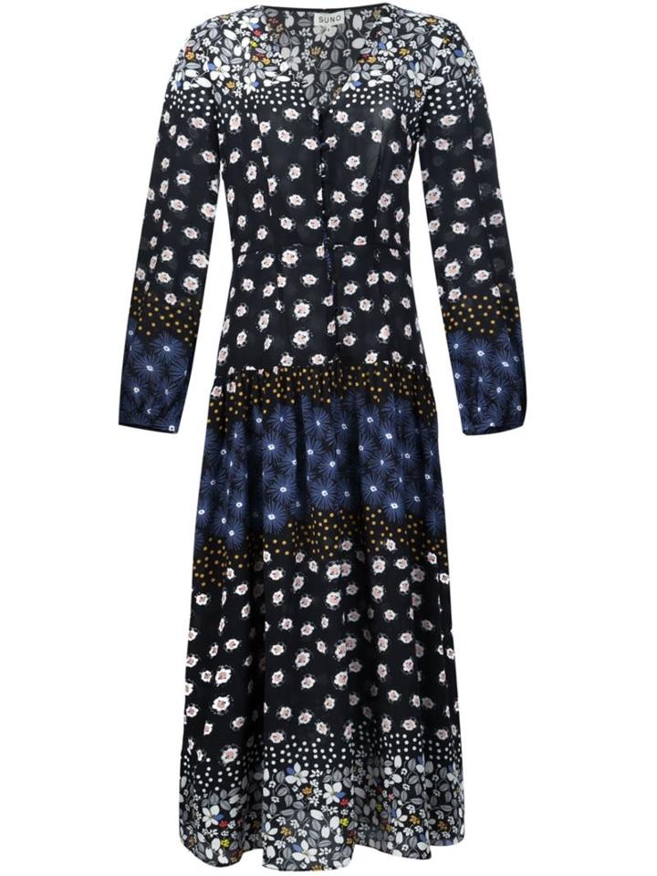 Suno Long Floral V-neck Dress