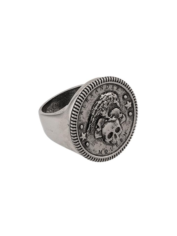 Alexander Mcqueen Skull Embossed Ring - Silver
