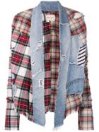 Greg Lauren Check And Denim Kimono - Neutrals