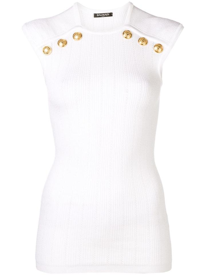 Balmain Button Embellished Top - White