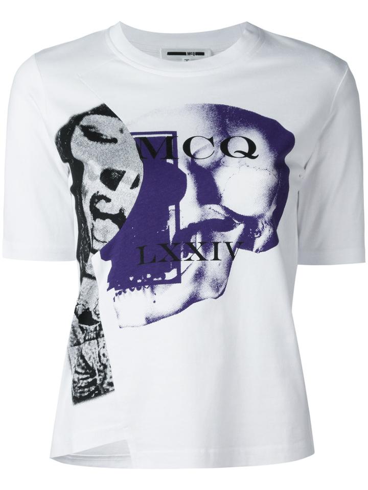Mcq Alexander Mcqueen Printed Asymmetric Front T-shirt, Women's, Size: Large, White, Cotton