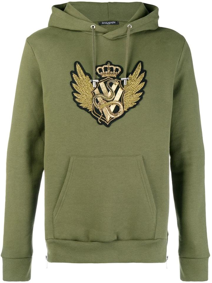 Balmain Crown Patch Hoodie - Green