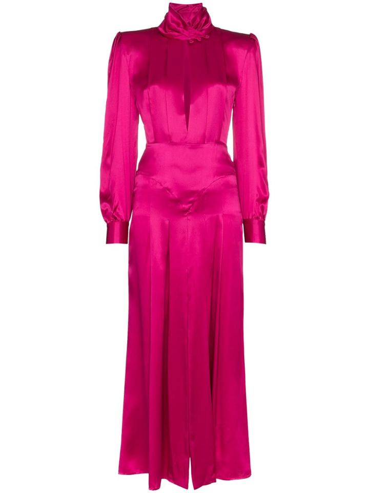 Alessandra Rich Pleated Silk-satin Midi Dress - Pink & Purple