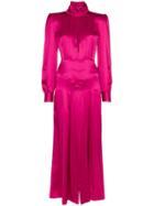 Alessandra Rich Pleated Silk-satin Midi Dress - Pink & Purple