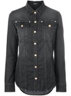 Balmain Button-embellished Denim Shirt - Black