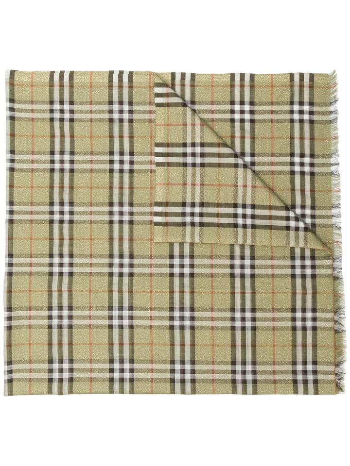 Burberry Check Metallic Thread Scarf - Green