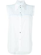 Carven Embroidered Panel Sleeveless Shirt, Women's, Size: 38, White, Cotton