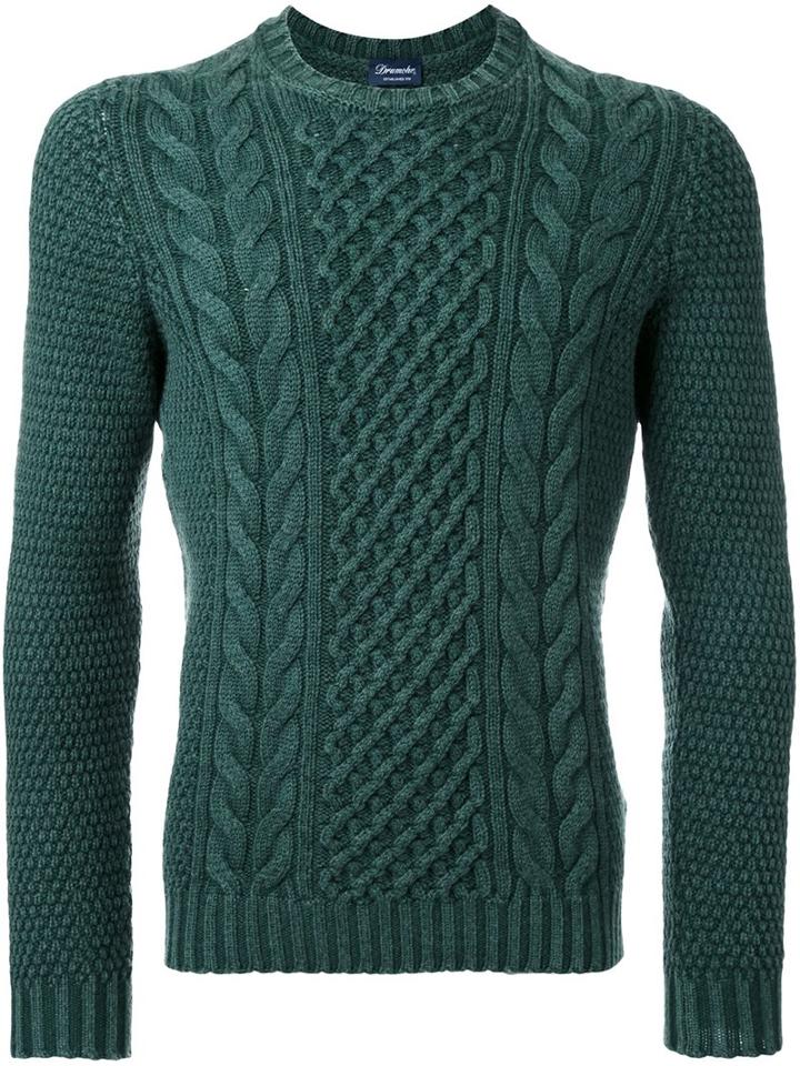 Drumohr Aran Sweater, Men's, Size: 50, Green, Wool