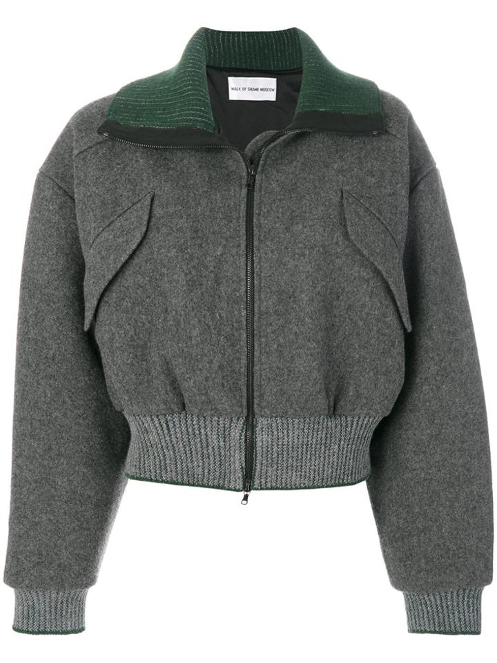 Walk Of Shame Cropped Bomber Jacket - Grey