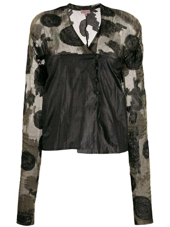 Romeo Gigli Pre-owned 1990s Abstract Print Sheer Panels Blouse - Green