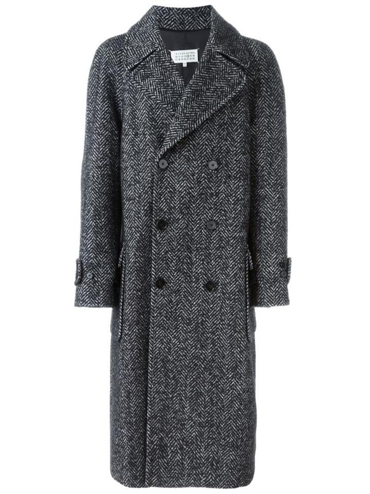 Maison Margiela Oversized Herringbone Coat, Men's, Size: 48, Black, Silk/cotton/polyamide/virgin Wool