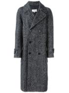 Maison Margiela Oversized Herringbone Coat, Men's, Size: 48, Black, Silk/cotton/polyamide/virgin Wool