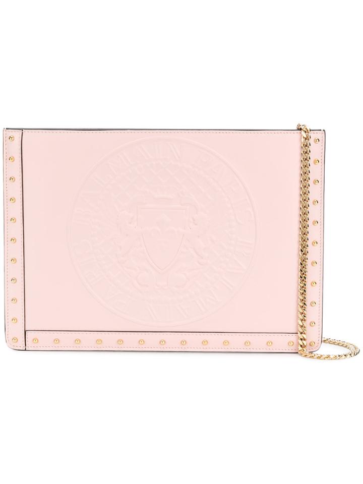 Balmain Stud-trimmed Clutch Bag - Pink & Purple