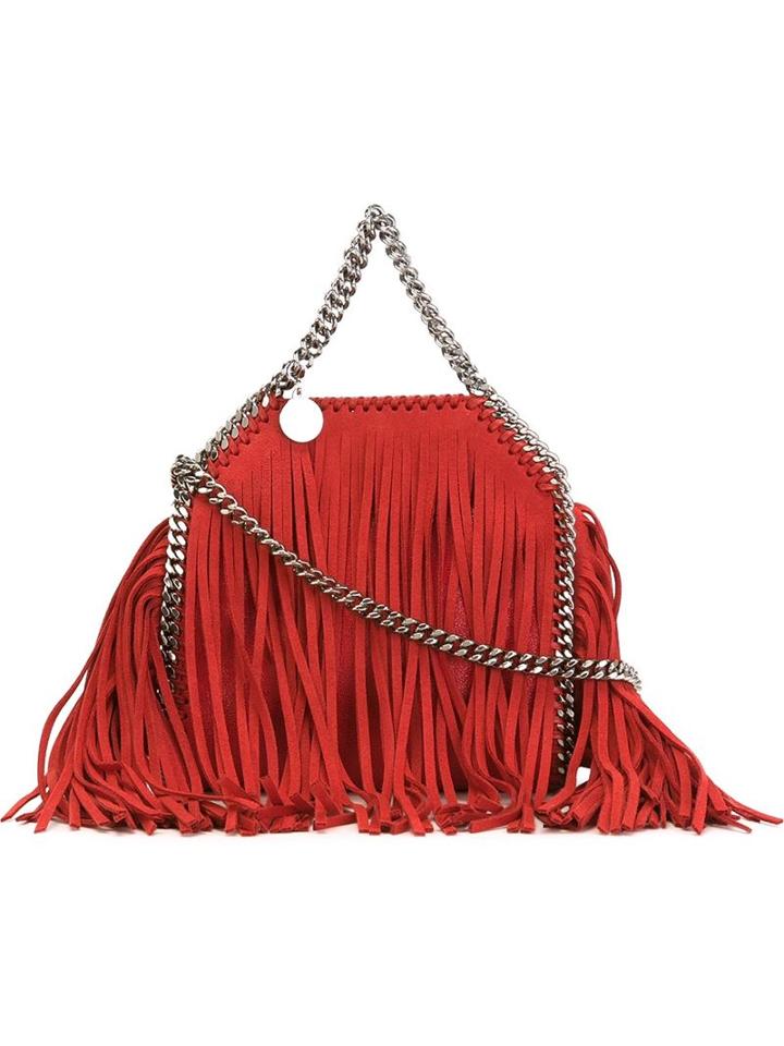 Stella Mccartney Tiny 'falabella' Fringed Tote, Women's, Red, Artificial Leather/metal (other)