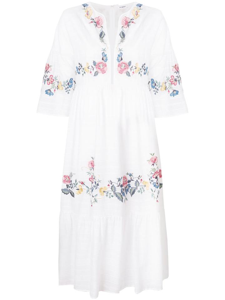 Vilshenko Floral Embroidered Flared Dress - White