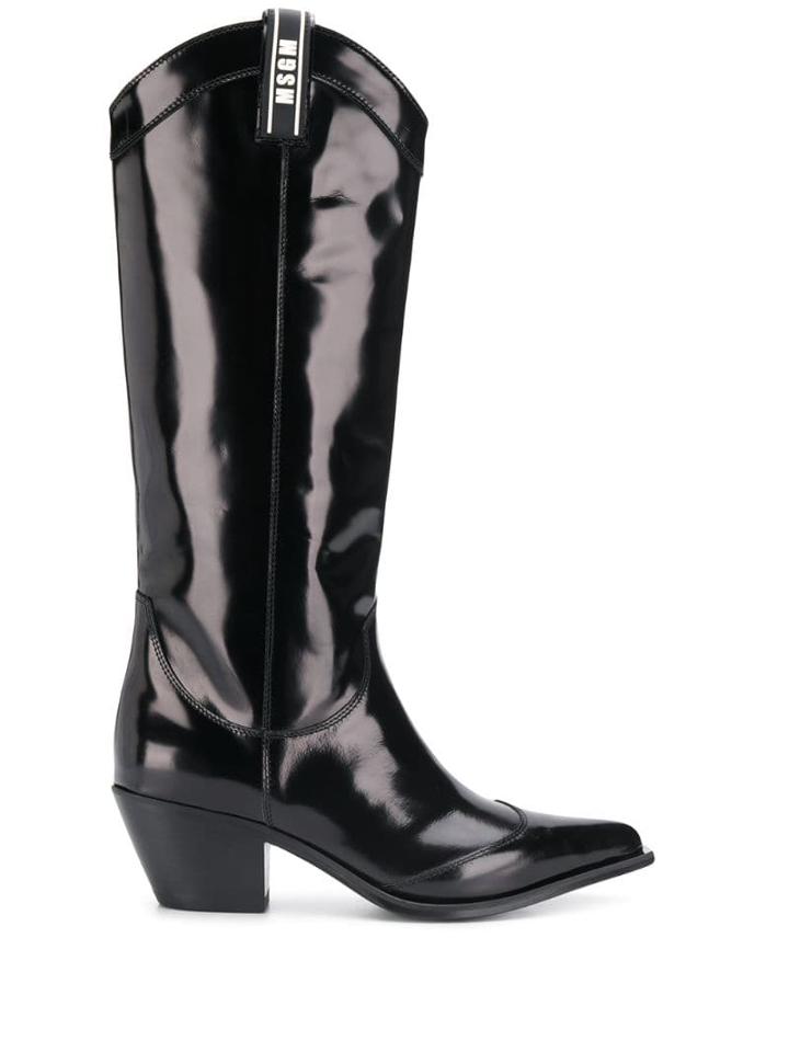 Msgm Patent Knee High Boots - Black