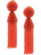 Oscar De La Renta Beaded Tassel Earrings - Red
