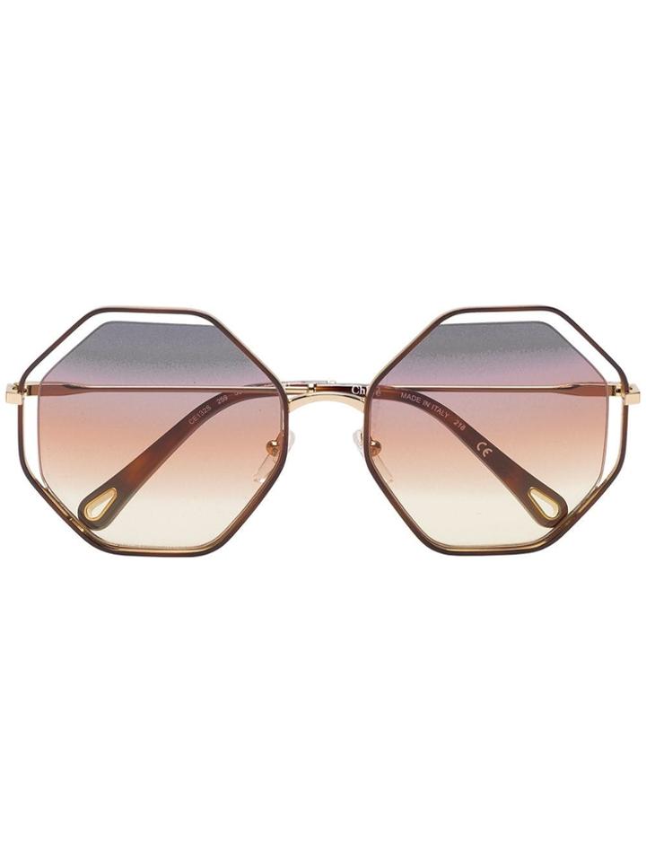 Chloé Eyewear Brown And Purple Poppy Hexagon Sunglasses