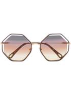Chloé Eyewear Brown And Purple Poppy Hexagon Sunglasses