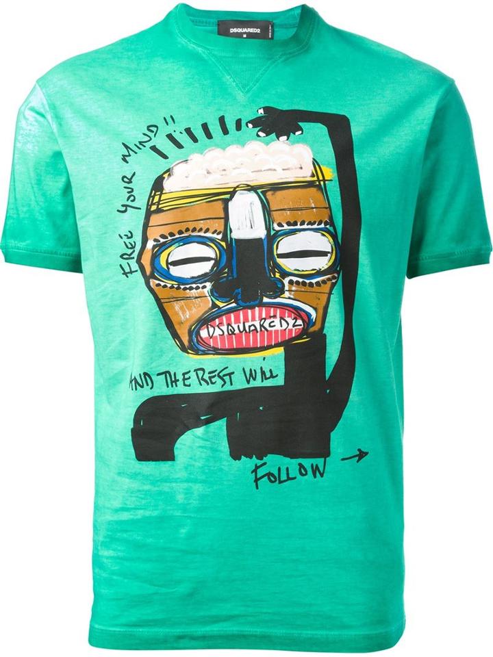 Dsquared2 'free Your Mind' Print T-shirt, Men's, Size: Xxl, Green, Cotton