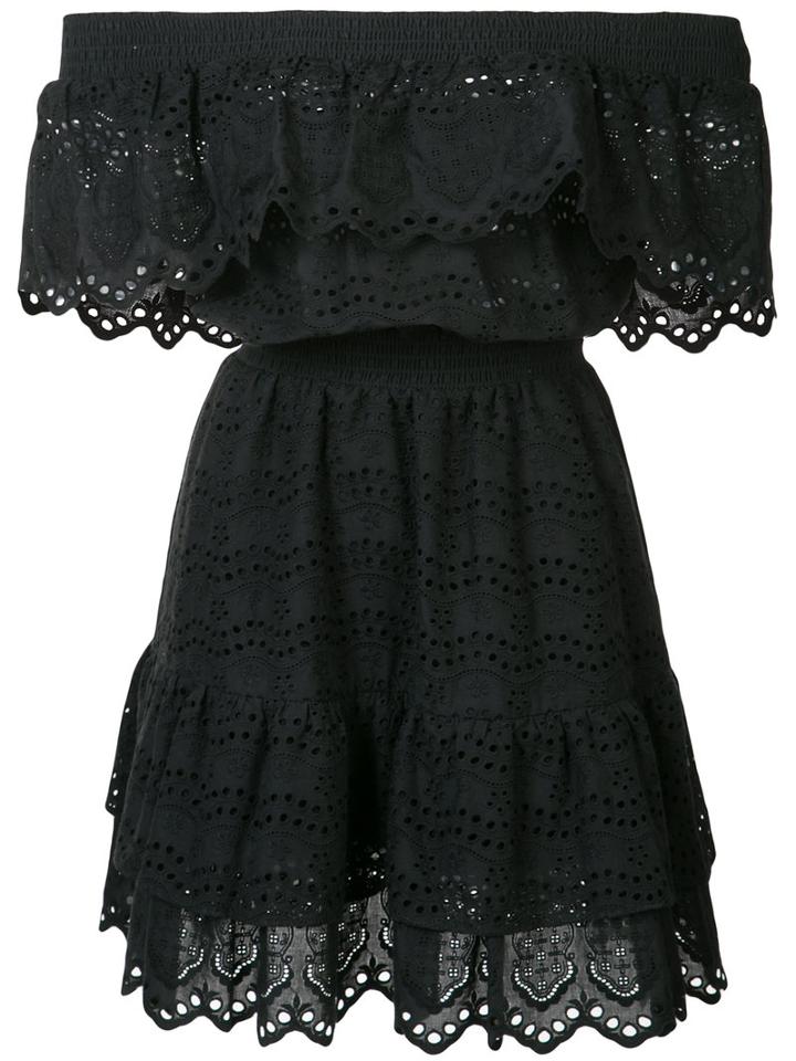 Love Shack Fancy Off The Shoulder Ruffle Eyelet Dress, Women's, Size: 0, Black, Cotton