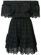 Love Shack Fancy Off The Shoulder Ruffle Eyelet Dress, Women's, Size: 0, Black, Cotton