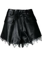 Self-portrait Lace Lined Leather Effect Shorts - Black