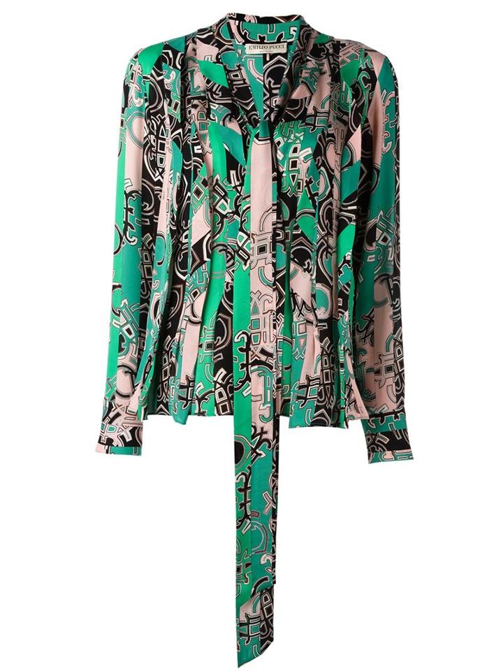 Emilio Pucci Printed Tie Neck Blouse