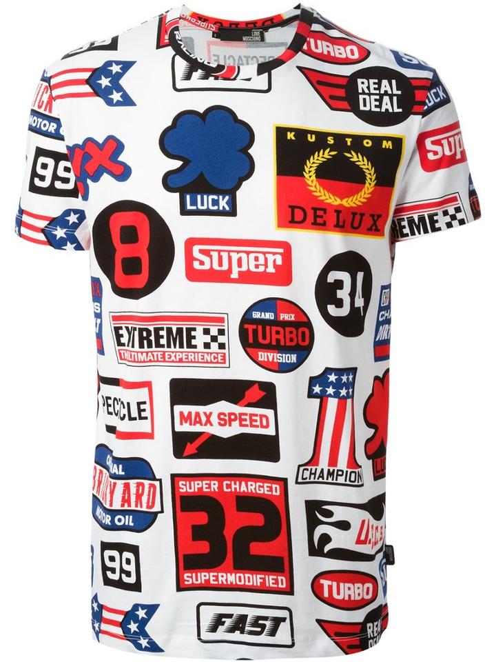 Love Moschino Racing Print T-shirt, Men's, Size: Xs, White, Cotton