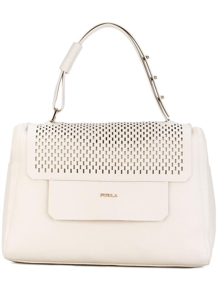 Furla - Laser-cut Tote - Women - Calf Leather - One Size, White, Calf Leather