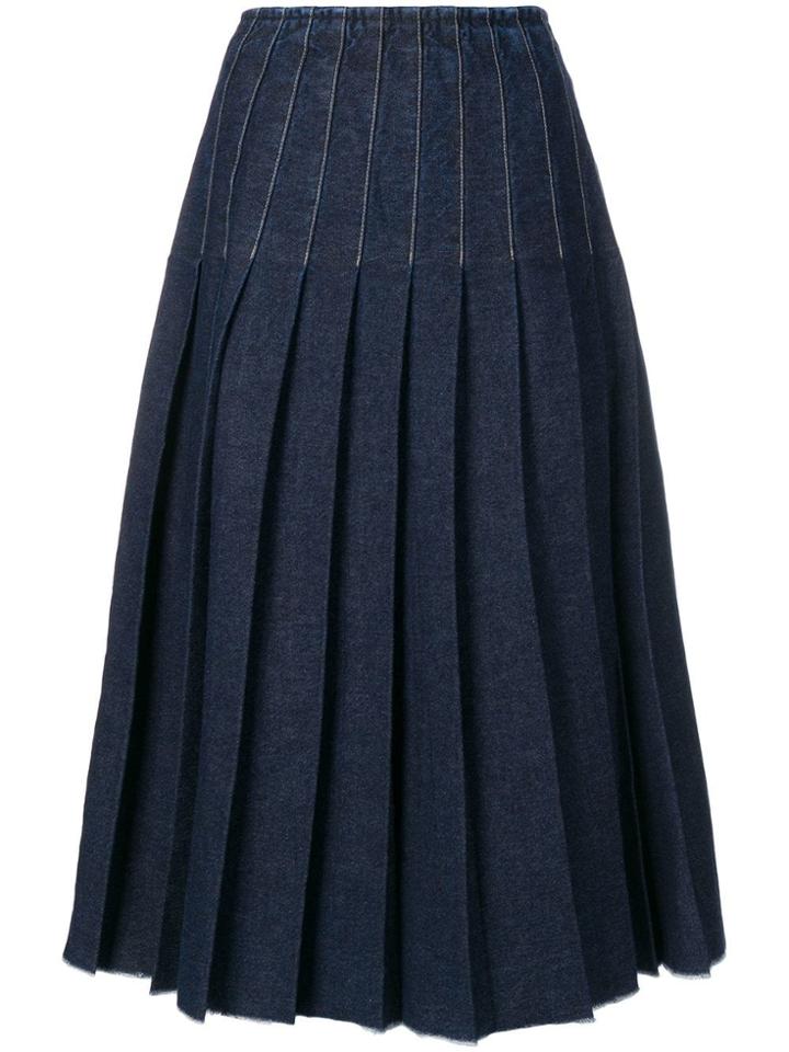 Pringle Of Scotland Pleated Denim Skirt In Blue Denim