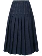 Pringle Of Scotland Pleated Denim Skirt In Blue Denim
