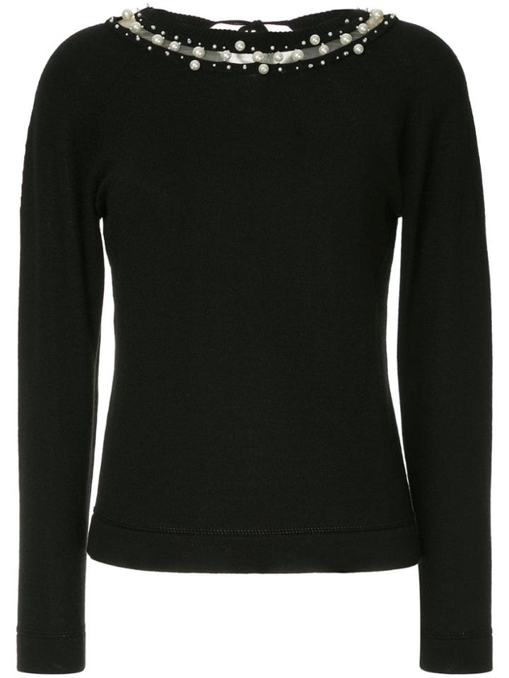 Oscar De La Renta Pearl Embellished Sweater - Black