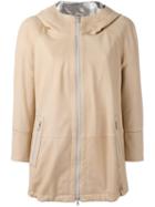 Brunello Cucinelli High Shine Trim Hooded Jacket, Women's, Size: 46, Nude/neutrals, Leather/acetate/silk/brass