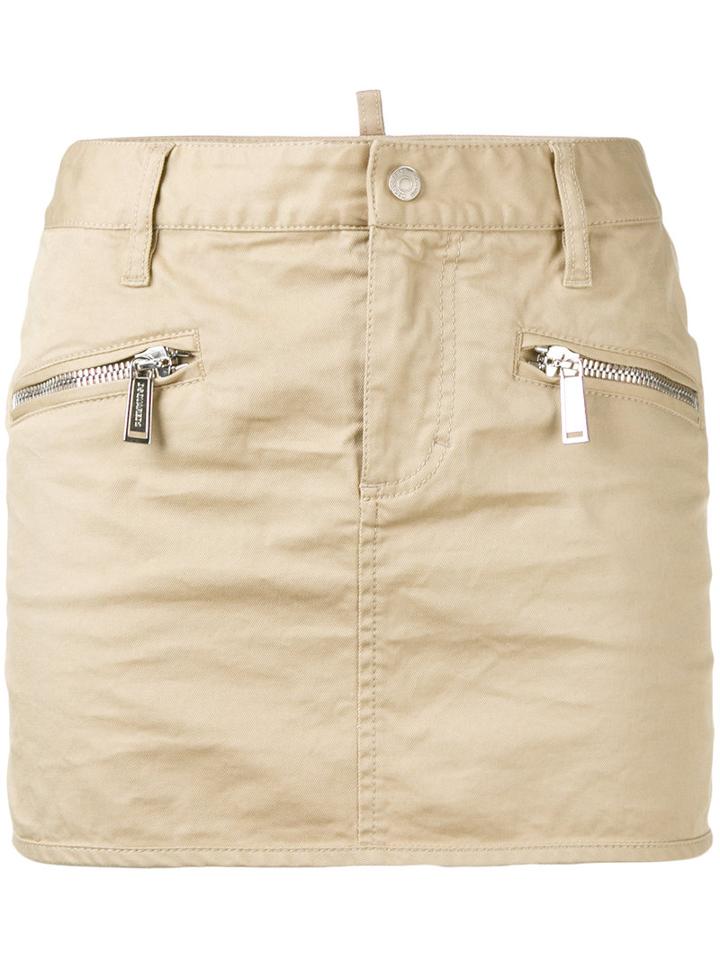 Dsquared2 - Zip-pocket Mini Skirt - Women - Cotton/spandex/elastane - 38, Nude/neutrals, Cotton/spandex/elastane
