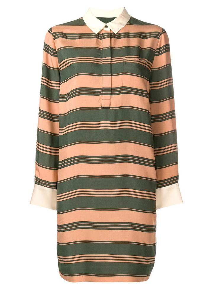 Essentiel Antwerp Long-sleeve Stripe Polo Dress - Neutrals
