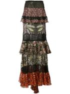 Roberto Cavalli - Long Ruffle Skirt - Women - Silk/polyester - 40, Women's, Black, Silk/polyester