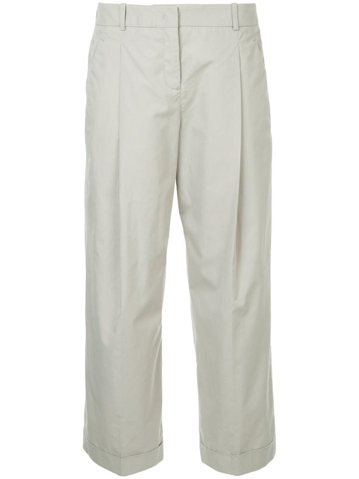 Jil Sander Navy Cropped Pleated Trousers - Grey