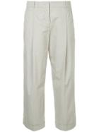 Jil Sander Navy Cropped Pleated Trousers - Grey