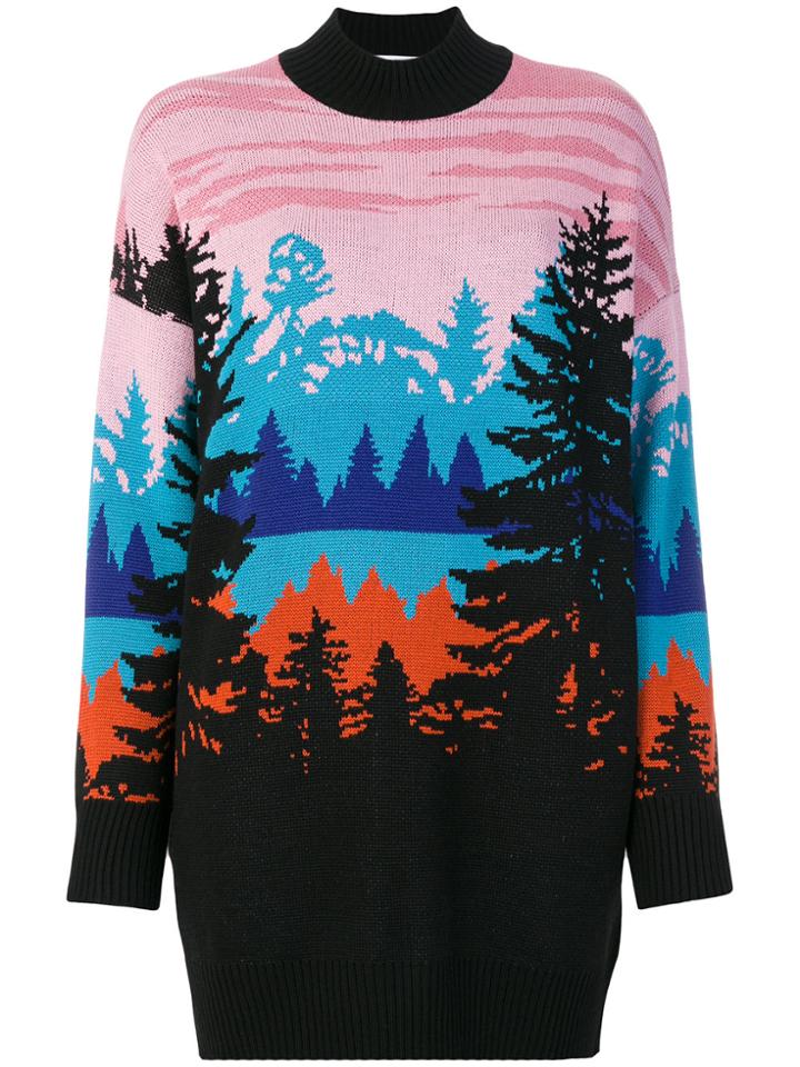 Msgm Forest Pattern Oversized Jumper - Pink & Purple