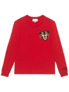 Gucci Cotton Shirt With Angry Cat Appliqué - Red