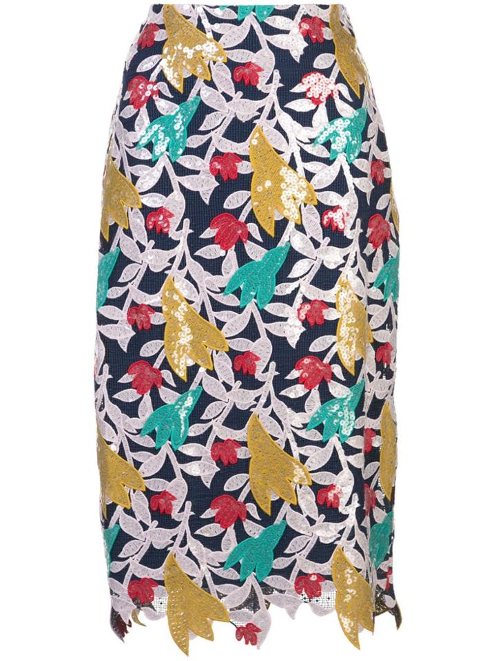 Prabal Gurung Floral Appliqué Pencil Skirt - Blue