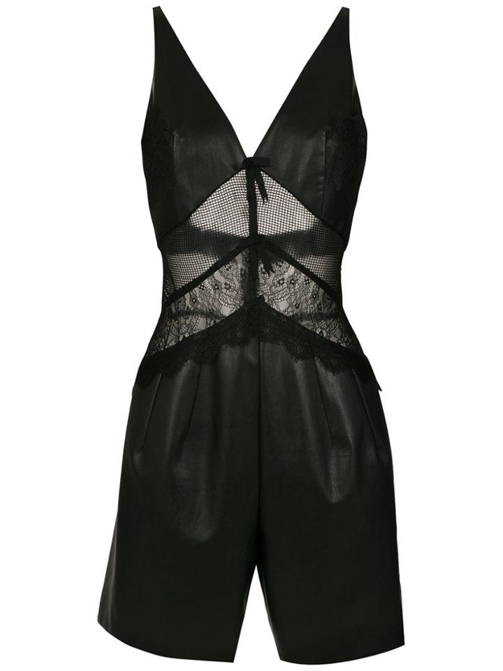 À La Garçonne Panelled Satin Playsuit - Black