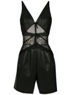 À La Garçonne Panelled Satin Playsuit - Black