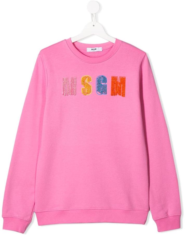 Msgm Kids Bead Embroidered Logo Sweatshirt - Pink