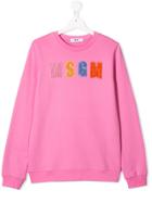 Msgm Kids Bead Embroidered Logo Sweatshirt - Pink