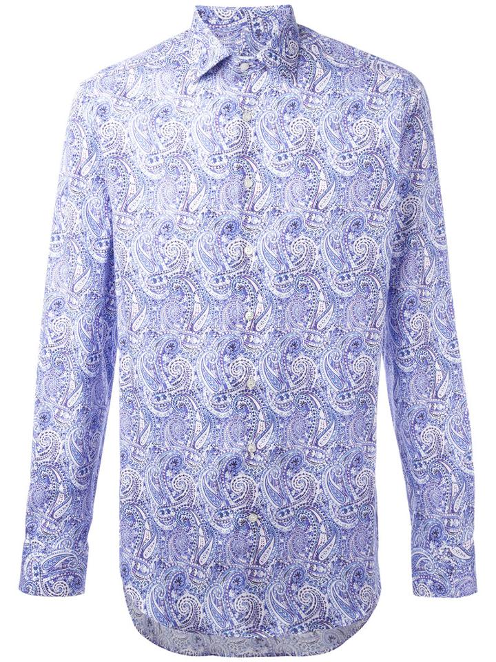 Etro Allover Print Shirt, Men's, Size: 41, Pink/purple, Cotton/spandex/elastane