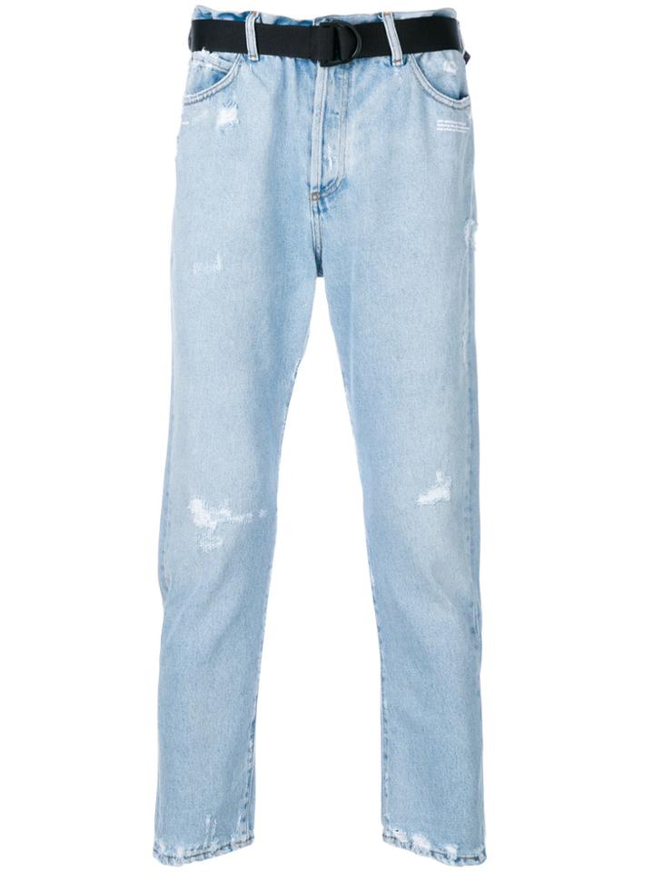 Off-white Distressed Tapered Jeans - Blue